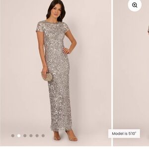 Adrianna Papell Silver Sequin Maxi Dress